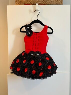 Red and Black Rosette Floral Tutu Dress - Kids 2T